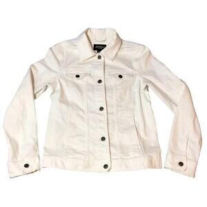 Eddie Bauer Jean Jacket Womens XS Off White Cream Stretch Trucker Casual Coat